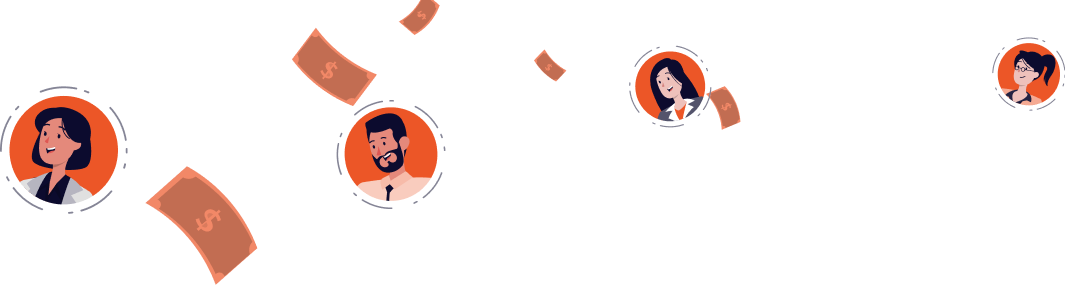 Floating banknotes and customer avatars