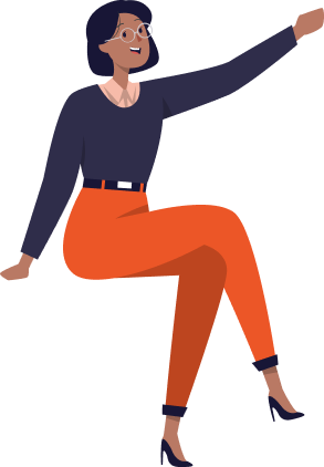 Woman sitting and pointing up